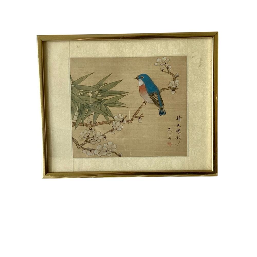 Vintage Asian Watercolor on Silk Paper Oriental Painting